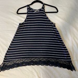 Navy blue and white striped Abercrombie blouse